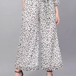 Anvi Be Yourself White & Black Printed Relaxed Fit Mid Rise Palazzos-picture-19