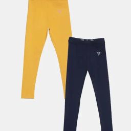 TWIN BIRDS Kids Yellow & Navy Cotton Regular Fit Leggings (Pack of 2)-image-71