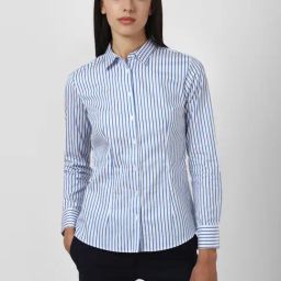Van Heusen Blue & White Cotton Striped Formal Shirt-picture-42