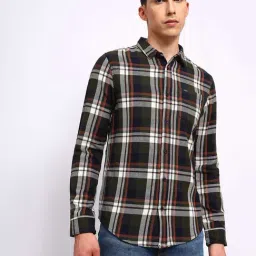 Lee Dark Olive Cotton Regular Fit Checks Shirt-picture-13