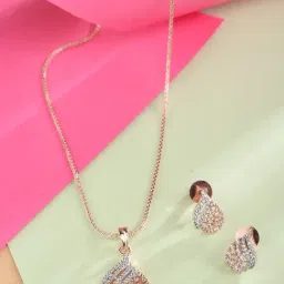 Saraf RS Jewellery Rose Gold Plated AD Studded Locket jewellery Set-image-23
