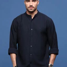 showoffff Showoff Navy Blue Cotton Slim Fit Texture Shirt-picture-44