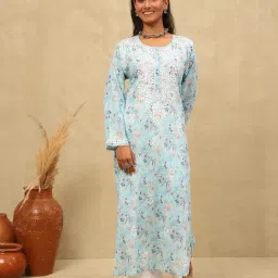 House Of Chikankari Blue Mulmul Regular Fit Kurta-picture-40