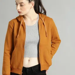 Roadster Women Mustard Yellow Solid Hooded Sweatshirt-52