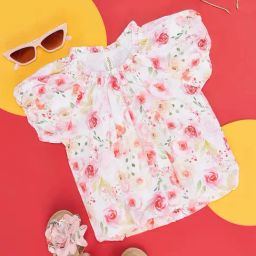 Pantaloons Junior Kids White & Pink Cotton Floral Print Top-picture-35