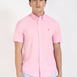 Tommy Hilfiger Classic Pink Cotton Regular Fit Shirt-image-15