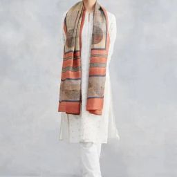 Fabindia Orange & Beige Striped Stole-image-64
