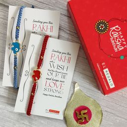 EL REGALO Kids Set of 2 Blue Red Rakhi Combo With Card & Roli Chawal-19