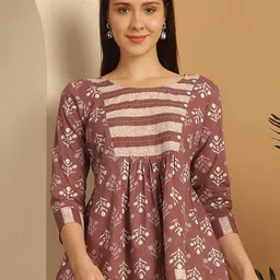 Merira Women Floral Jaipuri Printed Gathered or Pleated Round Neck Cotton Empire Top-image-62