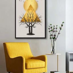 999Store Grey Canvas Golden Sun With Flying Birds Modern Art Painting-18
