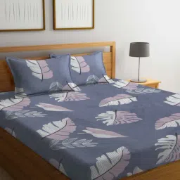 Klotthe Printed Grey 300 TC Cotton Blend King Bed Sheet with 2 Pillow Covers-image-97