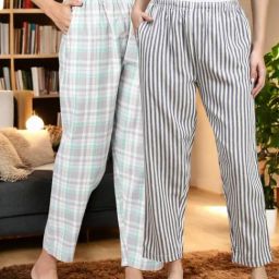 Kryptic Blue & Grey Cotton Relaxed Fit Printed Lounge Pants - Pack of 2-image-84