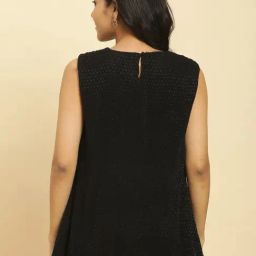 W Black Self Pattern Top With Slip image 2