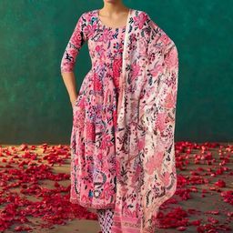 Anouk Rustic Women Ethnic Motifs Printed Regular Kurta with Trousers & Dupatta-picture-15