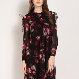 RARE Black Floral Printed Fit and Flare Dress-image-62