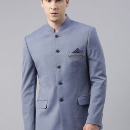 Theme Men Blue Solid Slim Fit Bandhgala Blazer-17