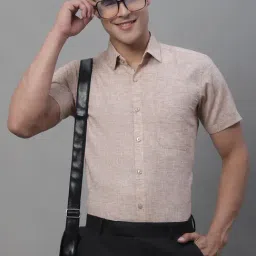 Jainish Rust Melange Regular Fit Cotton Shirt-image-58