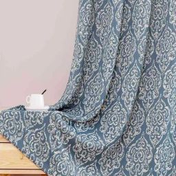 Urban Space Blue Polyester Window Curtain With Tieback & Eyelet-3