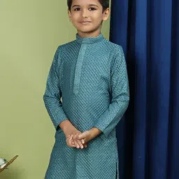 TABARD Cotton Full Sleeve Regular Fit Chikankari Embroidery Green Kurta For Kids-image-32