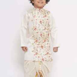 Little Bansi Cream Floral Print Full Sleeves Sherwani Set-picture-35