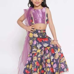 Little Bansi Purple & Navy Cotton Floral Print Kurta Set-image-76