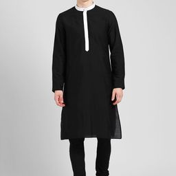 KISAH Men Black Solid Kurta with Churidar-image-74