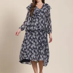 HERE&NOW Floral Print Layered A-Line Midi Dress-9