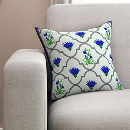 SEJ by Nisha Gupta Blue Single Floral Square Cushion Cover-37