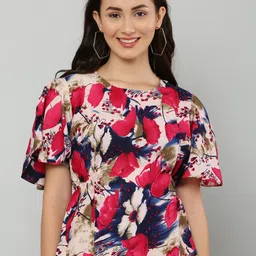 EZIS FASHION Beige & Peach-Coloured Floral Print Top-8