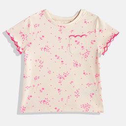 NEXT Girls Floral Print Knitted Pure Cotton Pockets T-shirt With Scalloped Detail-image-21