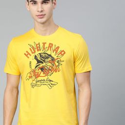 Huetrap Men Yellow Printed Round Neck Pure Cotton T-shirt-image-70