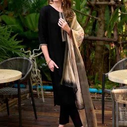 MOJILAA Women Embroidered Regular Sequinned Kurta with Trousers & With Dupatta image 2