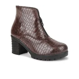 VALIOSAA Women Brown Textured Leather Ankle Boots-image-6