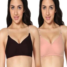 IN CARE Black & Peach Cotton T-Shirt Bras - Pack Of 2-image-94