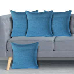 Kuber Industries Blue Set of 4 Square Cushion Covers-35