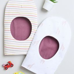 BUMZEE Infants Girls Pack Of 2 Printed Reversible Balaclava Caps-58
