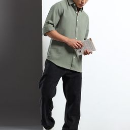 MOHICANS Men Solid Spread Collar Casual Shirt-picture-4
