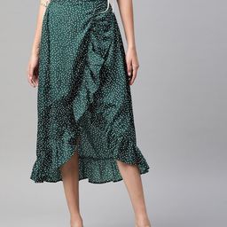 plusS Women Green & White Polka Dots Printed Midi Wrap Skirt-picture-32