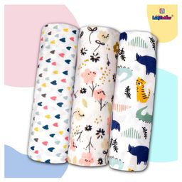LazyToddler Cotton Soft Premium Flannel Swaddles Wrap for Newborn Baby Set of 3 (Hearts,Flower & Rhino)-93