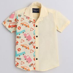 Polka Tots Half Sleeves Regular Car Theme Shirt - Yellow-image-19