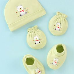 Doodle Poodle 100% Cotton Bear Print Cap Mittens & Booties Set Mint Green - Diameter 13.5 cm-picture-11