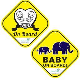 Baby Moo Car Safety Sign Twin Baby On Board With Suction Cup Clip 2 Pack - Yellow-image-42