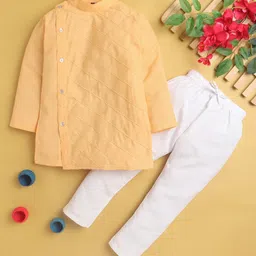 Jeet Ethnics Full Sleeves Graph Checked Embroidered Button Down Kurta WIth Pyjama - Yellow-picture-21