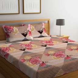 FABINALIV 300 TC Cotton Blend King Size Double Bedsheet with 2 Pillow Covers Floral - Multicolor-image-77