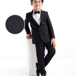 Mark & Mia Woven Full Sleeves Three Piece Solid Colour Party Suit with Bow- Black-picture-28