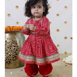Tiber Taber Full Sleeves Bandhej Designed & Lace Embellished Kurta & Salwar - Red-picture-15
