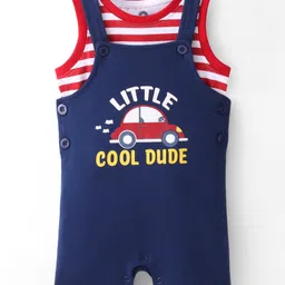 Doodle Poodle 100% Cotton Knit Sleeveless Striped   T-shirt With Printed Dungaree  - Bright White & Limoges-picture-36