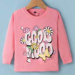 Olio Kids Cotton Knit Full Sleeves T-Shirt With Text Print - Pink-image-30