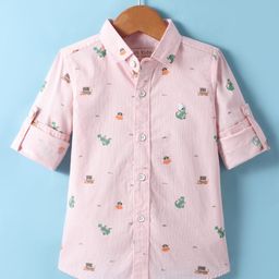 JASH KIDS Cotton Knit Full Sleeves Shirt with Dino Print - Baby Pink-image-9