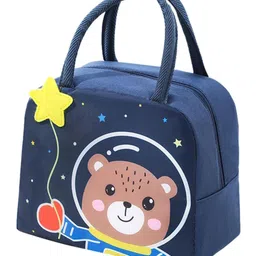 House of Quirk Insulated Lunch Bag Office Lunch Bag Cooler Bag Lunch Bag Picnic Bag Pocket Bag Waterproof Insulated Canvas Space Star Bear - Blue-picture-8